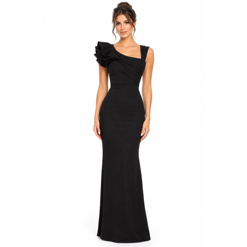 Lulus Black One-Shoulder Ruffle Maxi Dress S